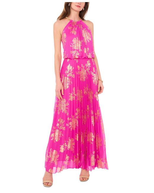 Msk Pink Embellishment Halter-neck Pleated Dress