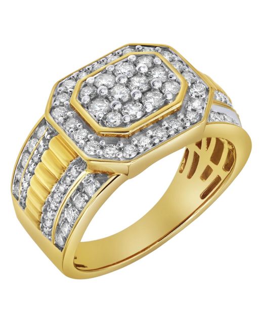LuvMyJewelry Metallic Hexonic Natural Certified Diamond 1.50 Cttw Round Cut 14k Gold Statement Ring for men