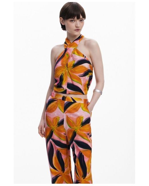 Desigual Orange Floral Print Trousers