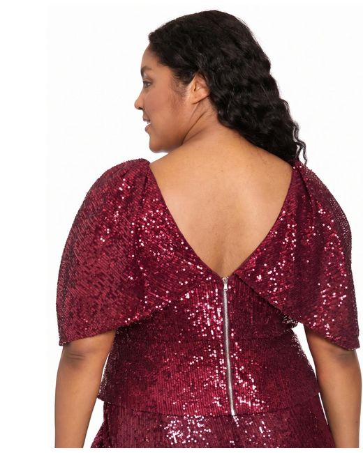 Muse Red Plus Size Sequin Draped-sleeve Top