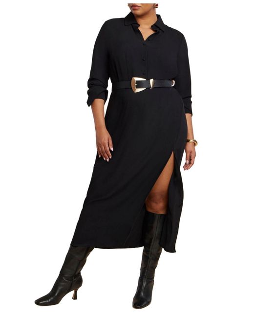 Eloquii Black Plus Size Collared Maxi Shirt Dress
