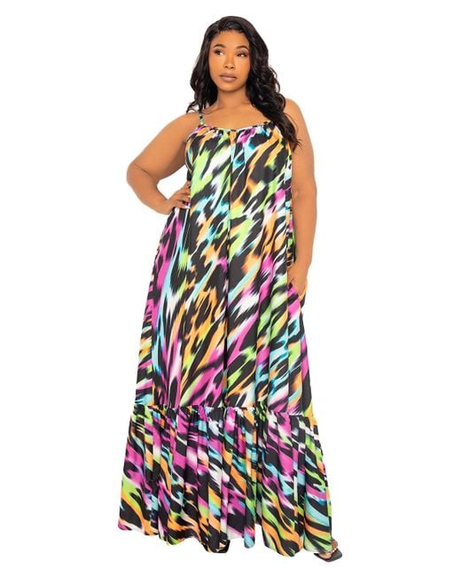 Buxom Couture White Plus Size Animal Print Voluminous Maxi Dress