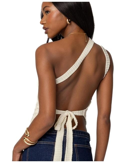 Edikted White Codi Backless Asymmetric Knit Top