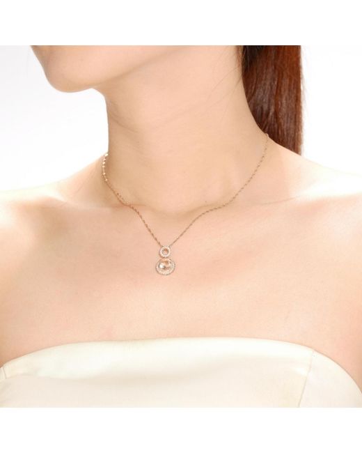 Genevive Jewelry Pink Sterling Silver Overlay Champagne Cubic Zirconia Double O Necklace