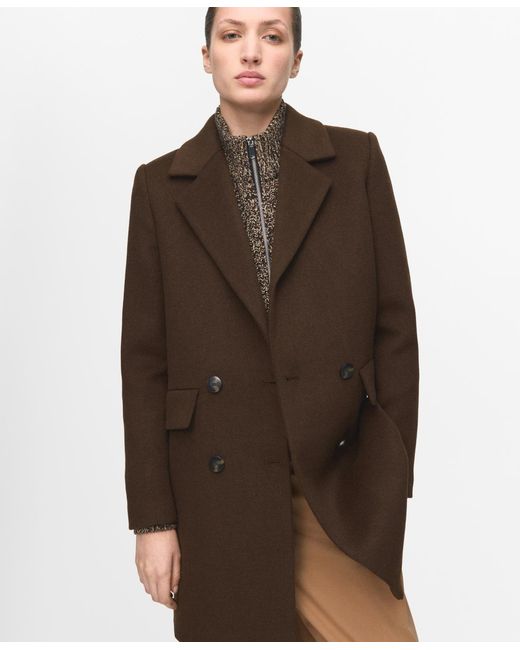 Mango Brown Double-breasted Wool Blend Coat