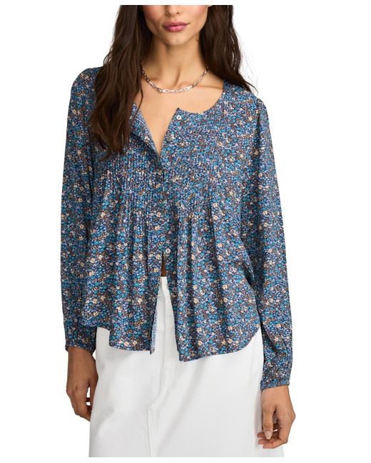 Lucky Brand Blue Printed Pintucked Button-front Top