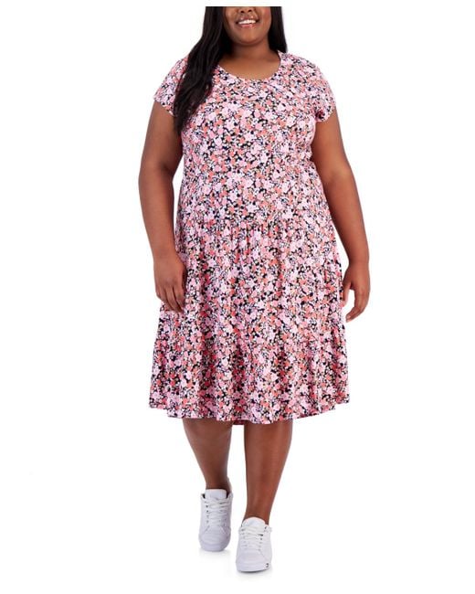 Tommy Hilfiger Plus Size Floral-print Tiered Midi Dress