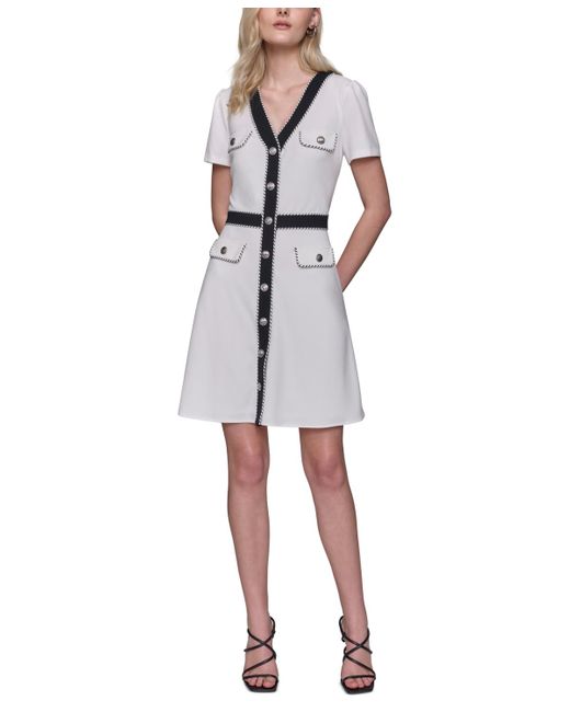 Karl Lagerfeld White Two-tone Button-front Dress
