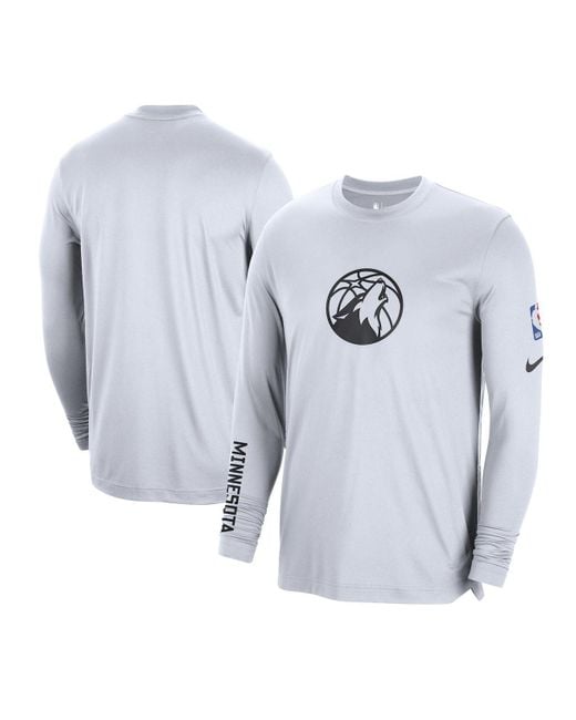Nike Blue White Minnesota Timberwolves 2022/23 City Edition Pregame Warmup Long Sleeve Shooting Shirt for men