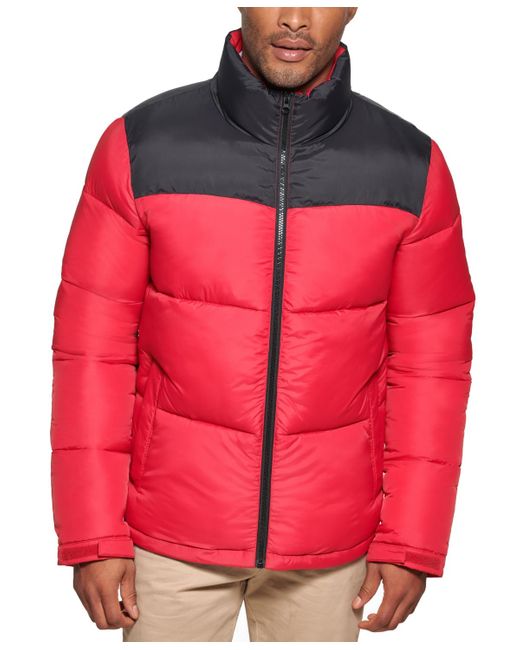 Club Room Red Colorblocked Quilted Full-zip Puffer Jacket for men