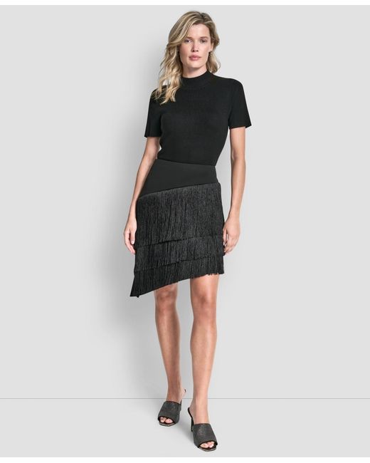 DKNY Black High-low Fringe Detail Skirt