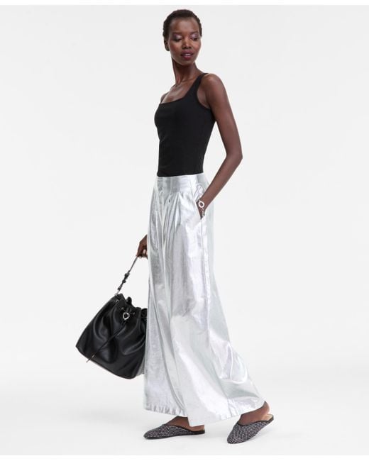 INC International Concepts White Metallic Wide-leg Pants