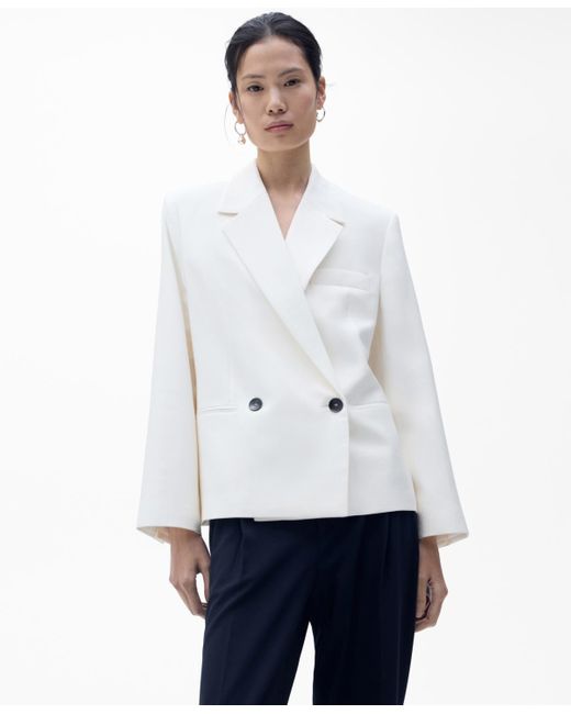 Mango White Contrasting Double-breasted Jacket