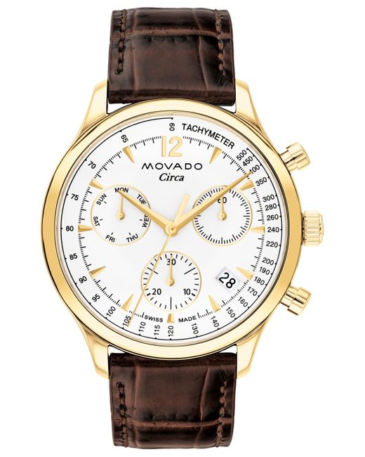 Movado Metallic Heritage Circa Swiss Quartz Chronograph Genuine Leather Strap Watch 43mm for men
