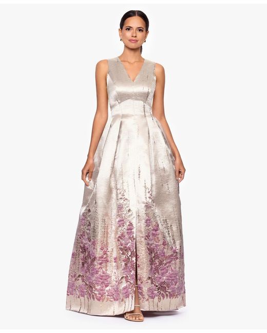 Betsy & Adam Women's Pink Jacquard Pattern V-neck Long Dress -  www.ice4pros.com.br