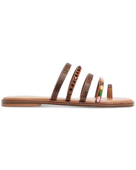 ALDO Brown Lindya Embellished Strappy Toe-loop Flat Sandals