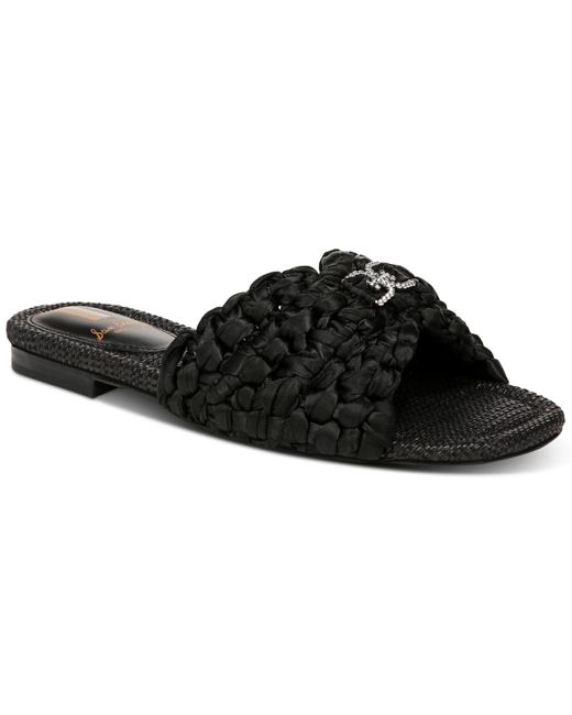 Sam Edelman Black Bridget Embellished Knotted Slide Flat Sandals