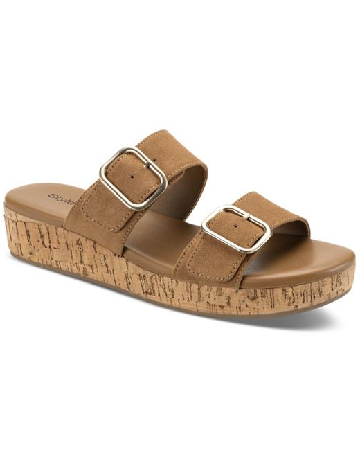 Style & Co. Brown Temppestt Slip-on Buckled Wedge Sandals
