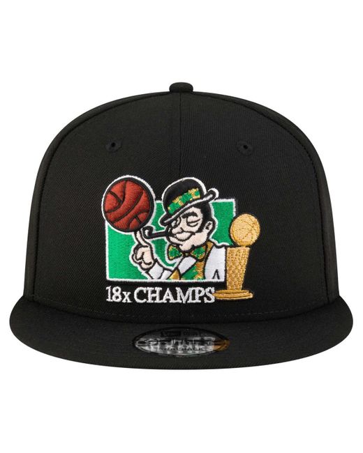 KTZ Black Boston Celtics Lucky 18x Champs 9fifty Snapback Hat for men