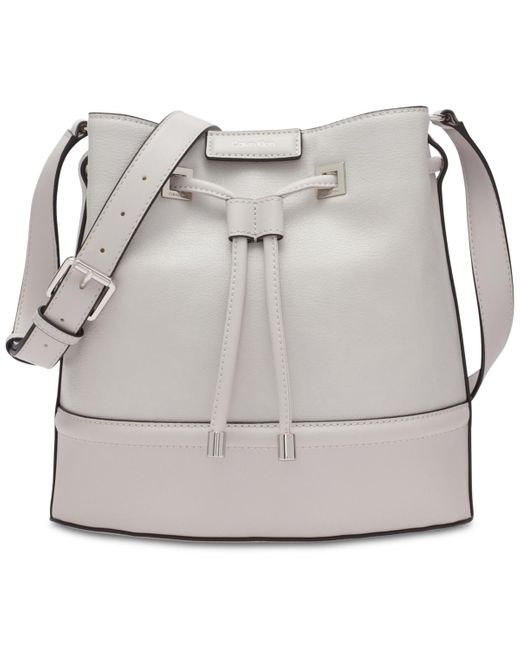 Calvin Klein Gray Ash Drawstring Adjustable Bucket Bag