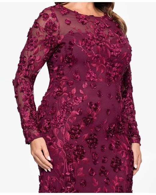 Xscape Red Plus Size Crewneck Long-sleeve Dress