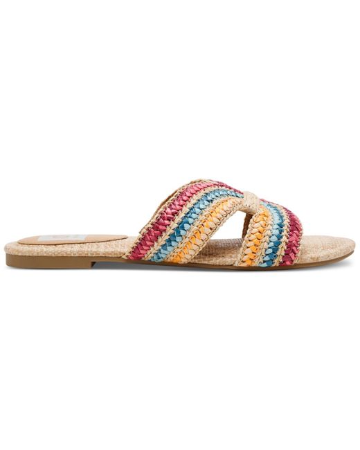 Dolce Vita Pink Geeya Raffia Criss Cross Strap Flat Slide Sandals