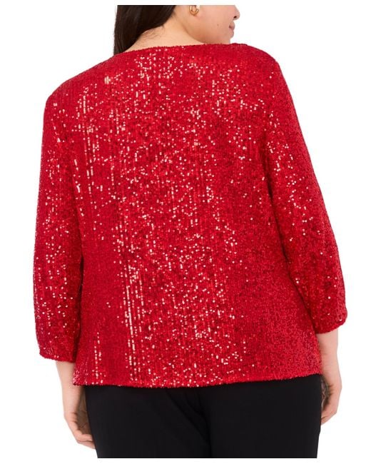 Vince Camuto Red Plus Size Drape Neck 3/4-sleeve Top
