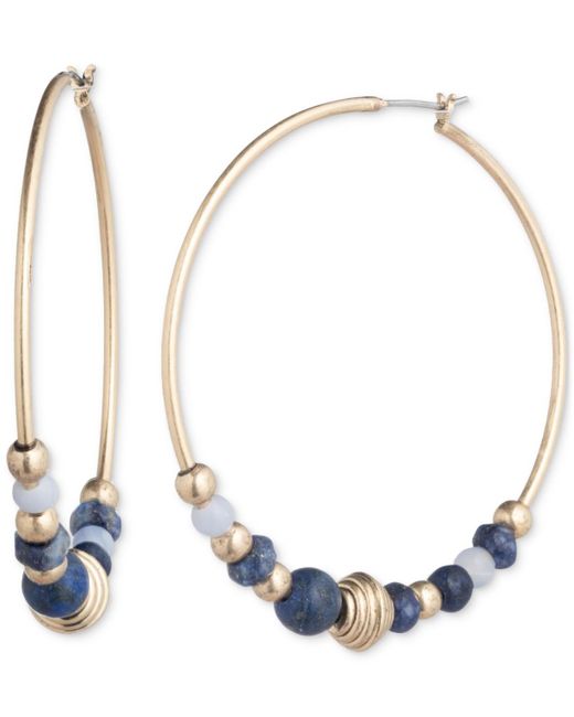 Lauren by Ralph Lauren Blue Gold-tone Medium Natural Bead Hoop Earrings
