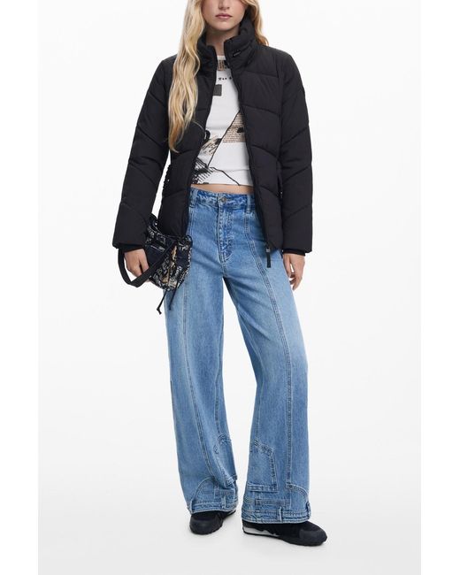 Desigual Blue Belted Padded Jacket
