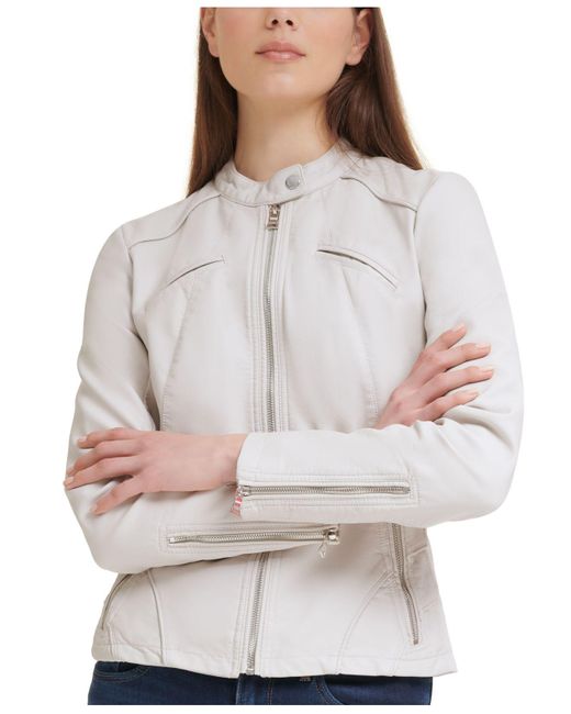 guess blue leather jacket