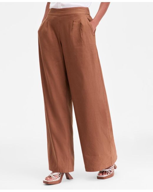 INC International Concepts White High-rise Pleated Pull-on Wide-leg Pants