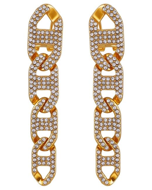 Guess Metallic Glass Stone Chain Link Drop Earrings (also