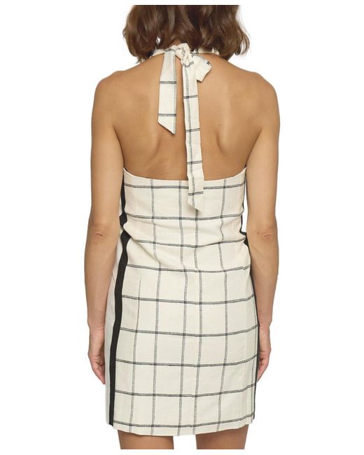 Central Park West White Plaid Halter Shirt Dress