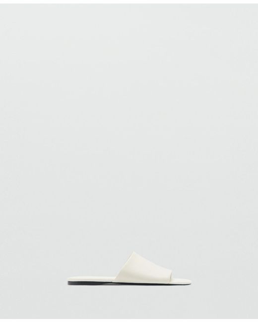 Mango White Flat Leather Sandals