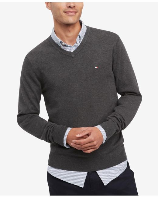 Tommy Hilfiger Gray Essential Solid V-neck Sweater for men