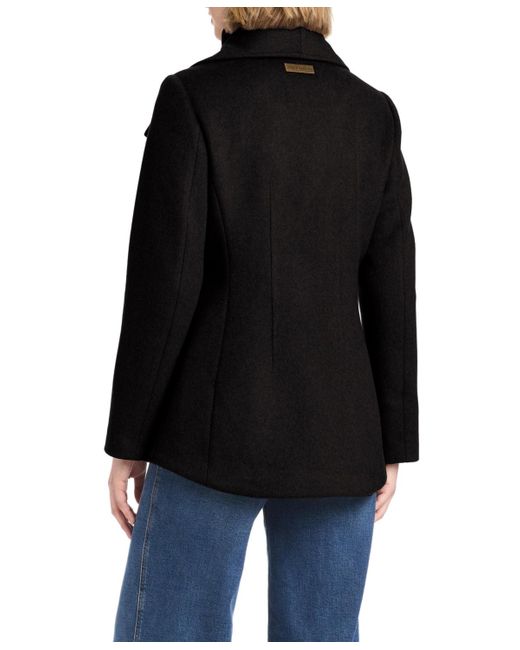 Vince Camuto Black Short Wool Coat With Fixed Bib