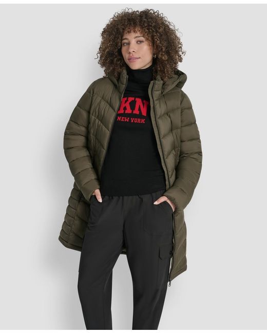 DKNY Green Zip-front Long Coat