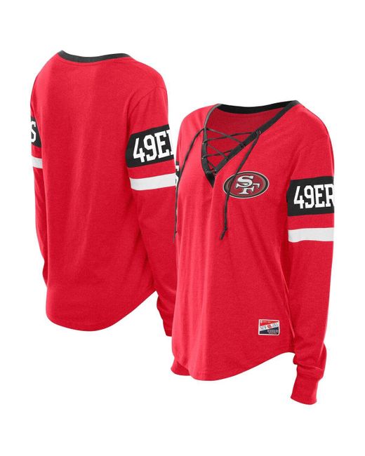 KTZ Red San Francisco 49ers Throwback Lace-up Long-sleeve T-shirt