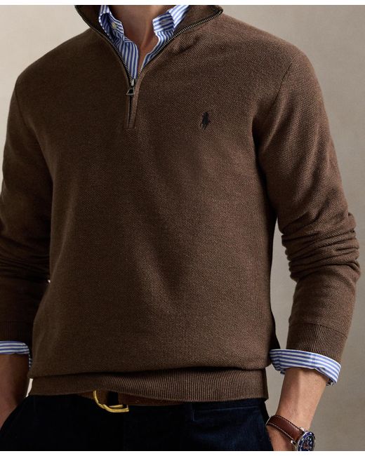 Polo Ralph Lauren Brown Mesh-knit Cotton Quarter-zip Sweater for men