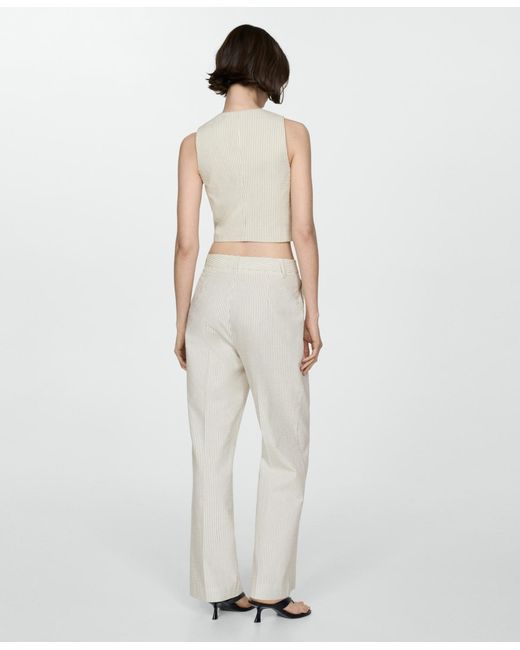 Mango White Straight Striped Pants