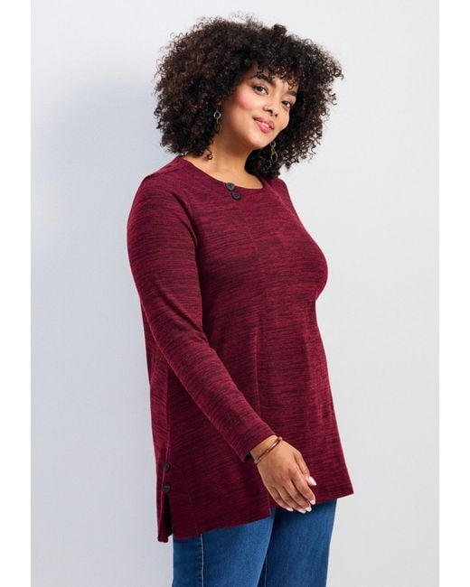 Avenue Red Ruby Button Detail Hacci Top
