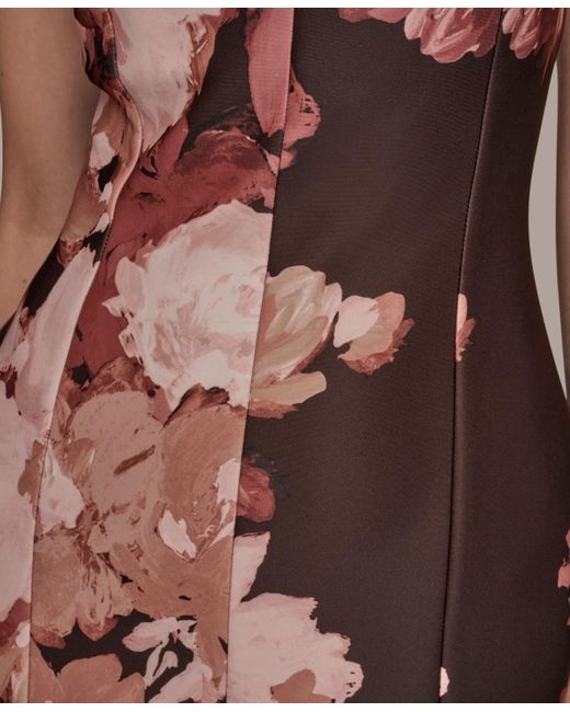 Donna Karan Brown Floral V-neck Dress