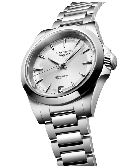 Longines Gray Swiss Automatic Conquest Stainless Steel Bracelet Watch 34mm