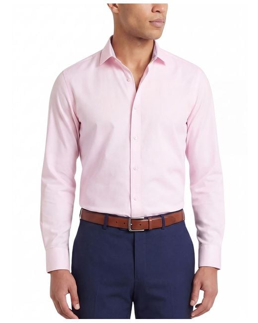Tom Baine Pink Slim Fit Performance Solid Button Down Shirt for men