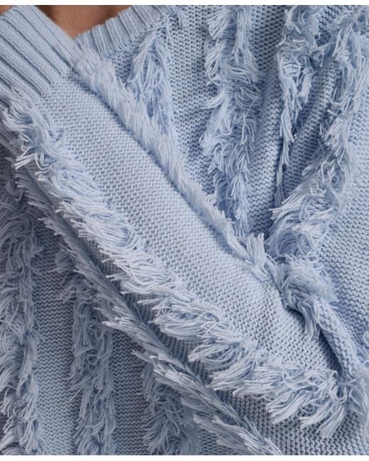 DKNY Blue Petite Fringe Crewneck Sweater