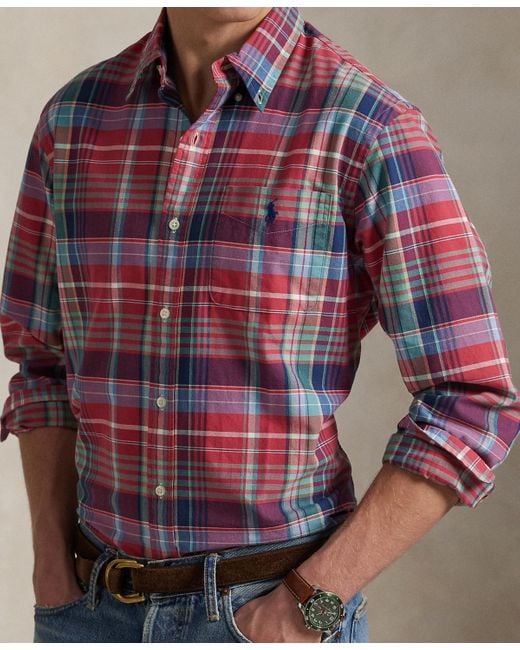 Polo Ralph Lauren Red Classic-fit Plaid Oxford Shirt for men