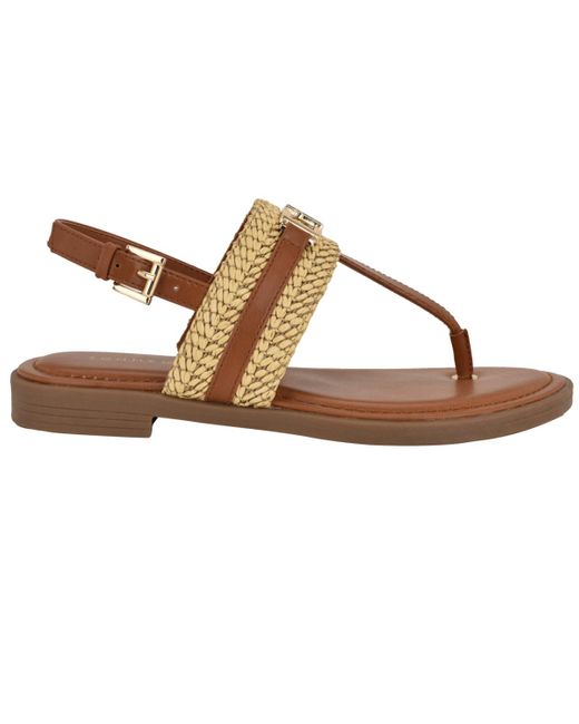 Tommy Hilfiger Brown Carree T-strap Flat Sandals