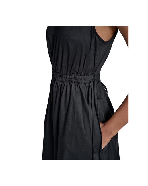 Calvin Klein Black Cotton Drawstring Sleeveless Midi Dress
