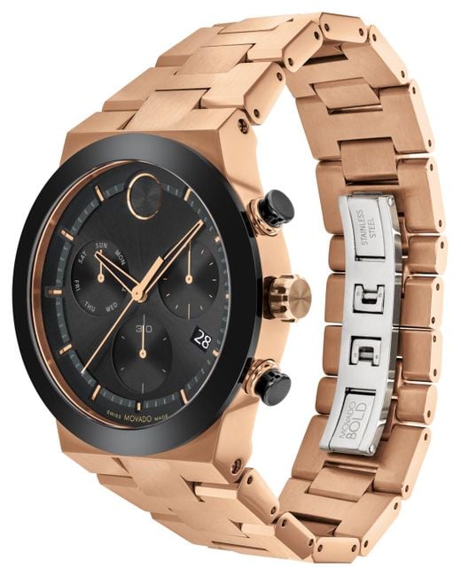 Movado Black Bold Fusion Swiss Quartz Chronograph Pvd Bracelet Watch 44mm for men