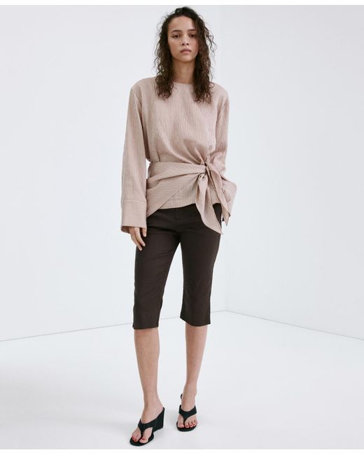 Mango Brown Linen Capri Pants